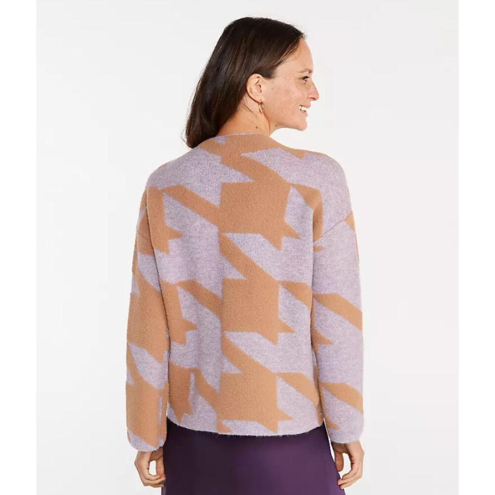 Ann Taylor Houndstooth Jacquard Mock Neck Sweater Women's M Oversized Lillac - Picture 2 of 10